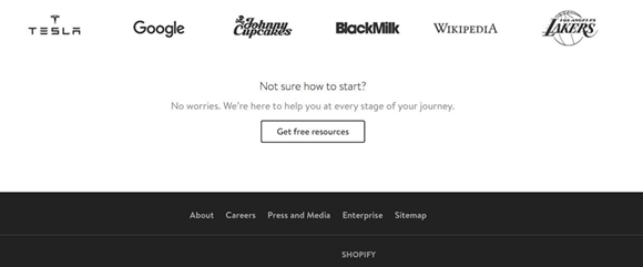 　Shopify首頁上客戶logos的展示建立了社會(huì)認(rèn)同與信任